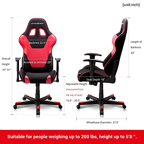 DXRacer PC Gaming Chair Racing Style Office Computer Seat Height Adjustable Recliner with Ergonomic Head Pillow and Lumbar Support, Formula Series, Standard, Black & Red