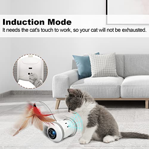 Nueplay Robotic Interactive Cat Toy, with Feathers, LED Light, 360 Degree Rotation & Sensor Mode, Rechargeable Automatic Irregular Moving Cat Toys for Indoor Cats Adult, All Floors & Carpet Available