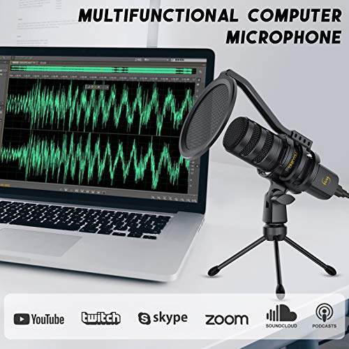 USB Microphone ZINGYOU Computer Gaming Microphone Condenser Microphone 192kHz/24bit for Streaming Podcast YouTube Skype Twitch Compatible Windows macOS Laptop PC, ZY-UD1 Black