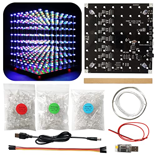 Hexidos 8x8x8 LED Cube Kit DIY Electronic Kit Soldering Project Kit, User Needs to Solder The LED, and The Displayed Content Can Be Modified [3D8C-MULTI]