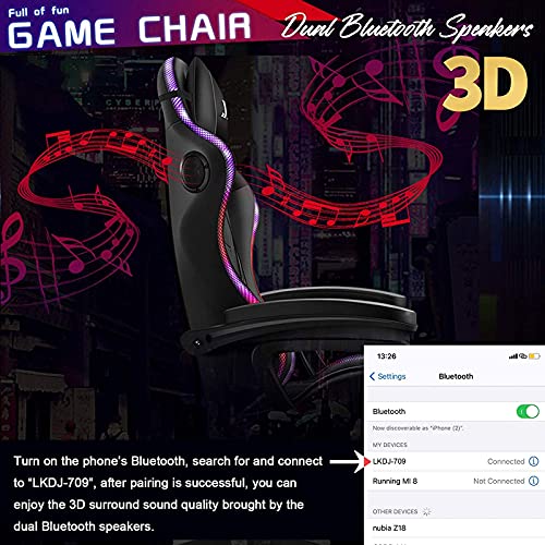 FZYUAN Video Gaming Chairs LED Lights, Ergonomic Office Chair, Full Massager Lumbar Support, and Bluetooth Speaker, Computer Chair with Retractible Footrest Adjustment of Backrest,Red