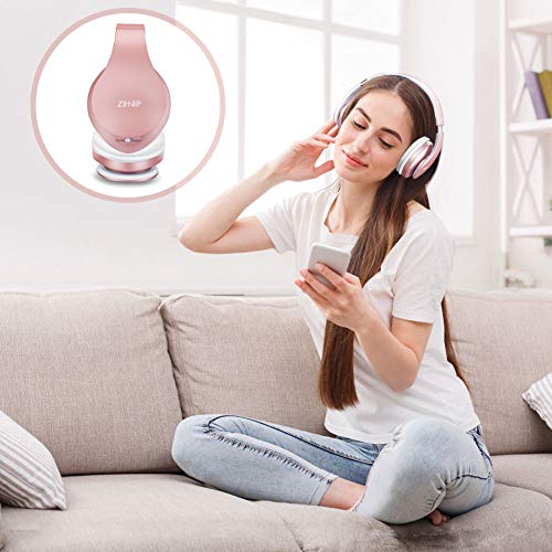 Bluetooth Headphones Over-Ear, Zihnic Foldable Wireless and Wired Stereo Headset Micro SD/TF, FM for Cell Phone,PC,Soft Earmuffs &Light Weight for Prolonged Wearing(Rose Gold)