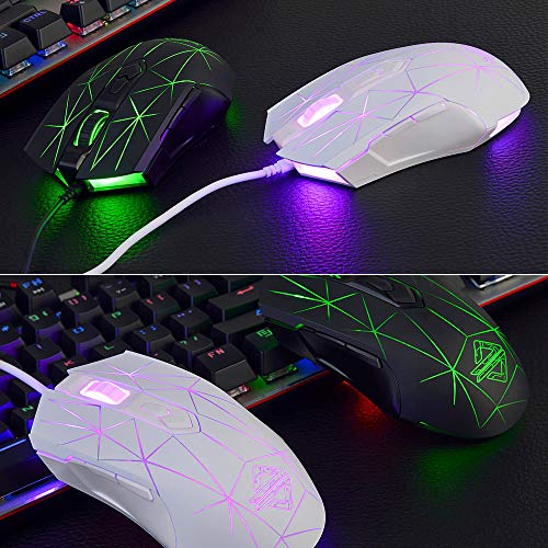RGB Lightweight Gaming Mouse, Programmable 7 Buttons, Ergonomic LED Backlit USB Gamer Mice Computer Laptop PC, for Windows Mac OS Linux, Pink (Star White)
