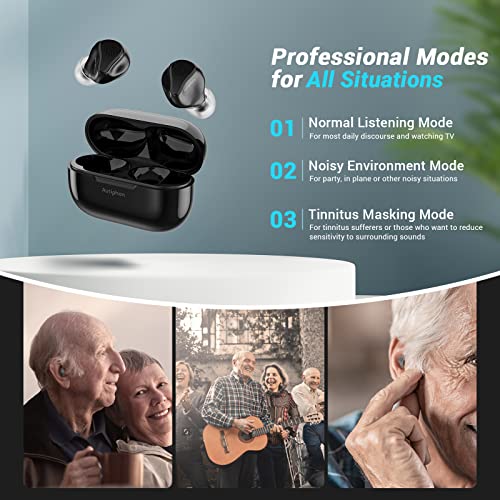 Autiphon Rechargeable Hearing Aids for Seniors Adults, 16-channel Digital Hearing Amplifiers, Dual Directional Microphones, Tinnitus Masking, Pair, Black