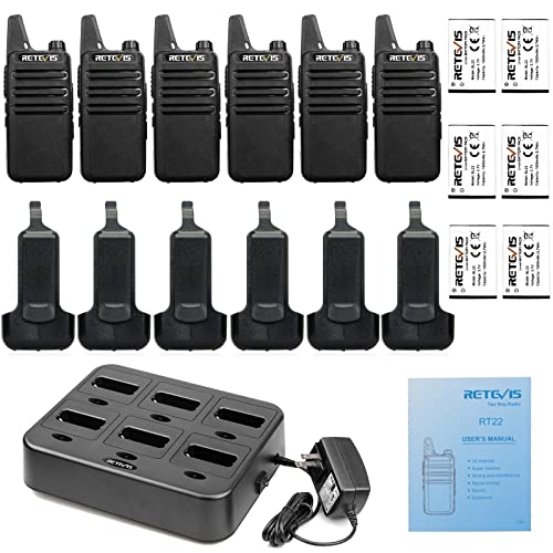 Retevis RT22 Walkie Talkies Rechargeable Hands Free 2 Way Radios Two-Way Radio(6 Pack) with 6 Way Multi Gang Charger