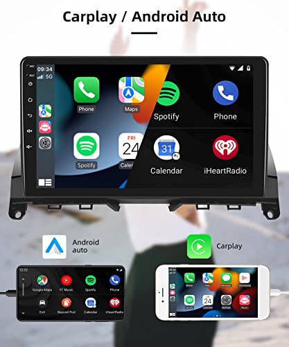 Android Wireless Apple Carplay Car Stereo for Mercedes-Benz C-Class 2007-2010, Rimoody 9’’ Touch Screen Benz C-Class Car Radio Bluetooth GPS WiFi FM Mirror Link RCA USB SWC + Backup Camera