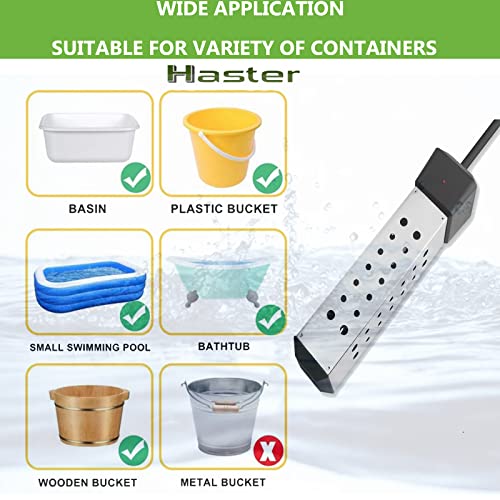 HASTER 2000W Rapid Heating Square Immersion Water Heater for Inflatable Pool Bathtub,Bucket Heater with 304 SS Guard, Submersible Water Heater with LCD Thermometer,Heat 5 Gallon Water in Minutes