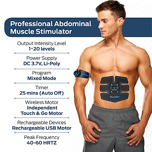 Abs Stimulator Muscle Toner - FDA Cleared | Rechargeable Wireless EMS Massager | The Ultimate Electronic Power Abs Trainer for Men Women & Bodybuilders | Abdominal, Arm & Leg Training