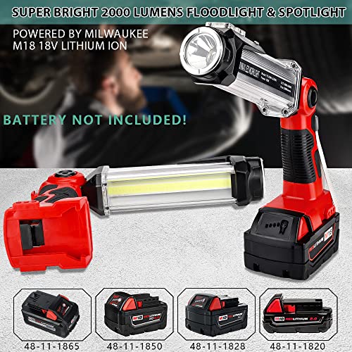 Cordless LED Work Light for Milwaukee 18v M18 Li-ion Battery, Hiesuan 35W 2000LM Outdoor Flashlight Portable Camping Lanterns with Hook, 90°Rotatable for Car Repairing, Job Site Lighting, Emergency