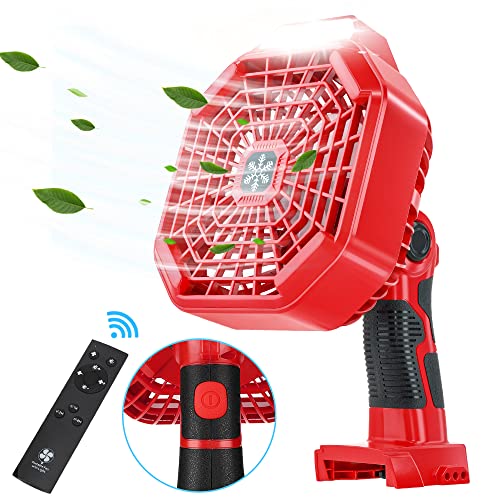 for Milwaukee 18V M18 Li-ion Battery Powered Handheld Fan with LED Lamp Light, Remote, 4H Timing Function, Hiesuan Portable Cordless Jobsite Fan Outdoor Rechargeable USB Personal Desk Camping Fan