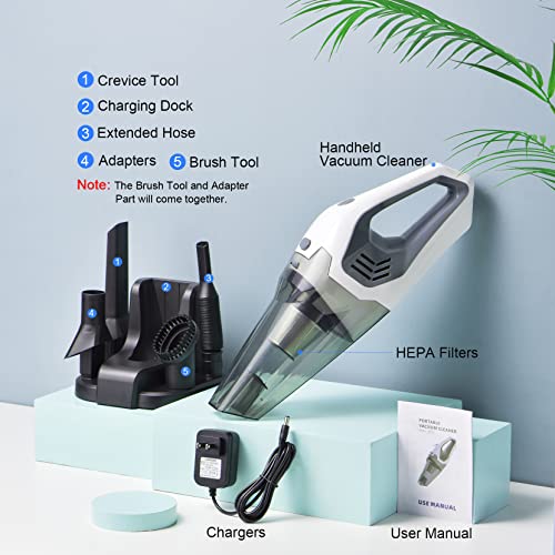 Cordless Handheld Vacuum Cleaner, 8500PA Powerful Suction Rechargeable Hand Vacuum, HEPA Dual Filtration with Quick Charge Tech, Lightweight 2 Suction Mode for Home Car Carpet Stairs Pet Hair Cleaning