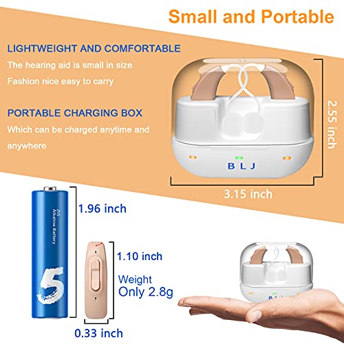 BLJ Hearing Aid Rechargeable for Adults and Seniors with Noise Reduction and Intelligent Feedback Suppression, Small Hearing Amplifier with Portable Charging Box (Beige)
