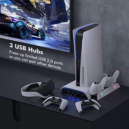 PS5 Cooling Station with RGB, KIWIHOME PS5 Vertical Stand with Suction Cooling Fan and Auto-Speed, PS5 Accessories for PS5 Console with Dual Controller Charging Station, 3 USB Hubs, 10 Games Storage