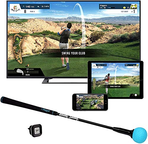 PHIGOLF Home Golf Simulator with Weighted Swing Stick, Indoor & Outdoor Use, Swing Trainer with Motion Sensor & 3D Swing Analysis, Supports Android and iOS Devices, Compatible with WGT & E6 Connect