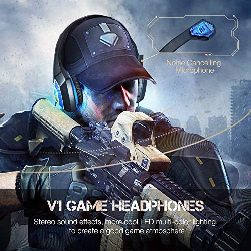 Gaming Headset with Mic for Xbox One PS4 PS5 PC Switch Tablet, Gaming Headset Xbox One with Stereo Surround Sound & LED Light Noise Cancelling Over Ear Headphones