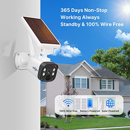 Hiseeu Wireless Security Camera System Outdoor, 3MP Solar Camera 100% Wire-Free, Battery Powered Home Camera with 2-Way Audio, PIR Motion Detection, Night Vision, IP66, Pre-Installed 64G SD Card