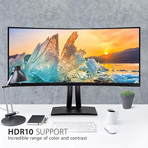 ViewSonic VP3481a 34-Inch WQHD+ Curved Ultrawide USB C Monitor with FreeSync, 100Hz, ColorPro 100% sRGB Rec 709, 14-bit 3D LUT, Eye Care, 90W USB C, HDMI, DisplayPort for Home and Office