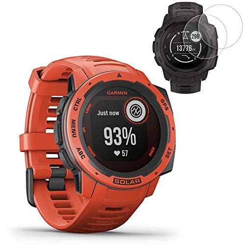 Garmin Instinct Solar GPS Smartwatch - Flame Red (010-02293-21) w/ 2X Screen Protectors