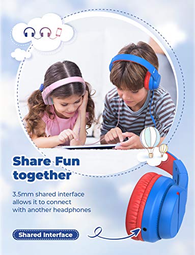 iClever HS19 Kids Headphones with Microphone for School, Volume Limiter 85/94dB, Over-Ear Girls Boys Headphones for Kids with Shareport, Foldable Wired Headphones for iPad/Fire Tablet/Travel, Blue