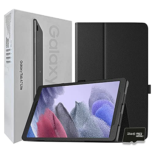 2021 Samsung Galaxy Tab A7 Lite 8.7" (WiFi + Cellular) 32GB 4G LTE Tablet (Makes Calls) Unlocked, International Model Bundle – PU Leather Case, Screen Protector, Stylus and 32GB microSD Card [Gray]