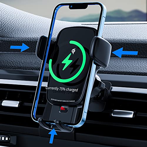 Wireless Car Charger Mount, [Smart Alignment Charging] 15W Qi Fast Charging,Auto Clamping Air Vent Car Phone Holder Mount Wireless Charging for iPhone 13 Pro Max/13Pro/13/12,Galaxy S22 Ultra/S21,etc