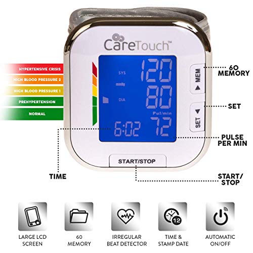 Care Touch Digital Wrist Blood Pressure Monitor - Blood Pressure Wrist Cuff Size 5.5" - 8.5" - Automatic High Blood Pressure Machine with Batteries and Carrying Case Included