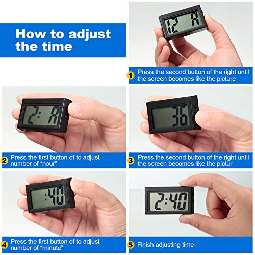 Mini Car Clock Car Dashboard Clock Auto Car Truck Dashboard Time Vehicle Electronic Digital Clock Self-Adhesive Bracket Digital Clock (12 Pieces)