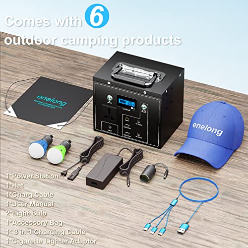 Portable Power Station for Camping: enelong Electric Solar Generator with AC & DC Outlet,294Wh Backup Lithium Battery Pack quiet with 2 USB,Rechargeable Bank Supply for CPAP RV Home Emergency