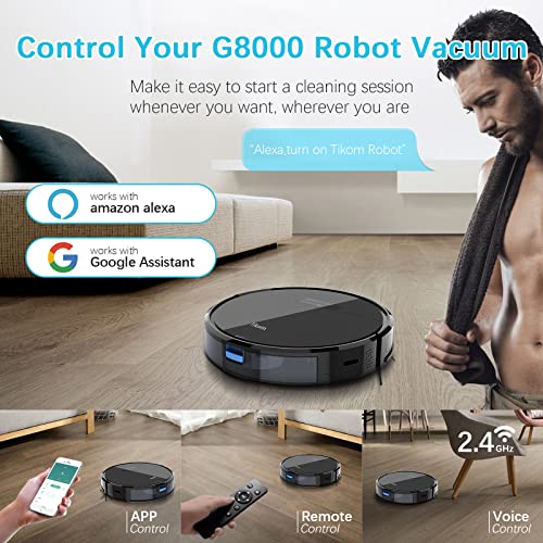 Robot Vacuum and Mop, Tikom G8000 Robot Vacuum Cleaner, 2700Pa Strong Suction, Self-Charging, Good for Pet Hair, Hard Floors, Black