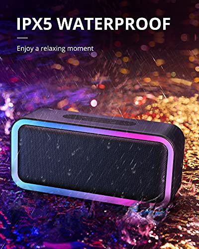 Bluetooth Speaker, Kunodi Bluetooth 5.0 Wireless Portable Speaker with 10W Stereo Sound, Party Speakers with Ambient RGB Light,18-Hour Playtime,IPX5 Waterproof Speakers for Outdoors, Travel（Black