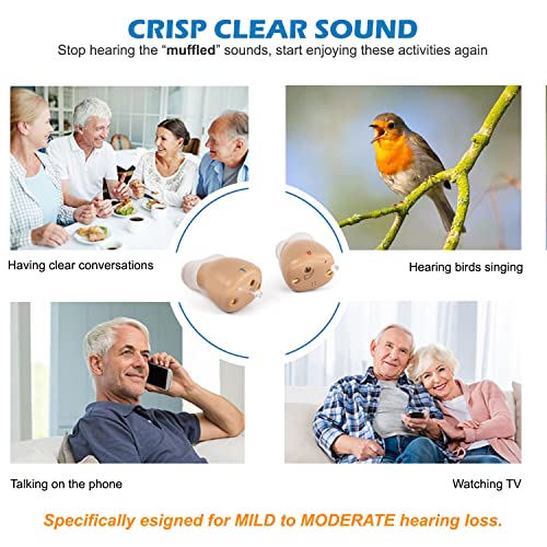 Rechargeable Hearing Amplifier to Aid and Assist Hearing of Seniors and Adults, Invisible Mini Digital Amplifiers Small & Light, Stay Secure in the Ear When Wearing a Mask | R&L C20 Pair