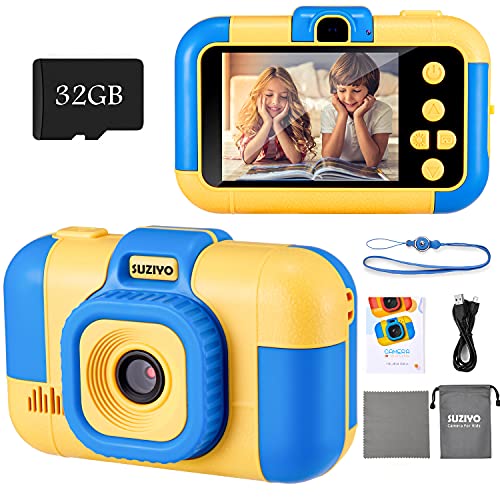 SUZIYO Kids Camera, Digital Video Camcorder Dual Lens 1080P 2.4 Inch HD,Best Birthday Electronic Toys Gifts for Toddlers Age 3-10 Years Old Boys Grils Children (with 32G Micro SD Card,Blue)