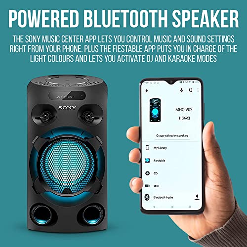 Sony Bluetooth Party Speaker Home Audio System Loud Bass Speaker LED Lights Outdoor Portable Party Speakers Voice Control NFC USB CD and DJ Sound, Remote Control with NeeGo 3.5mm Jack + Aux