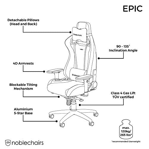 noblechairs Epic Reclining Gaming Chair and Reclining Office Chair, Black EditionPU Hybrid Leather