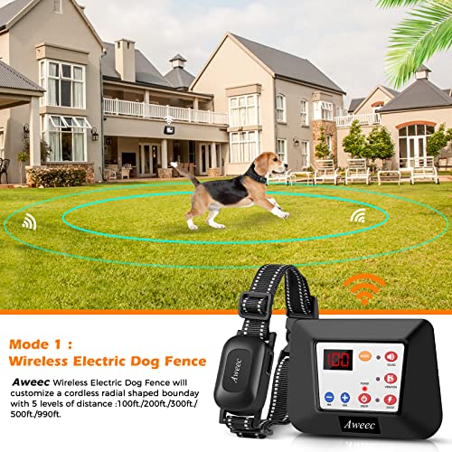 Wireless Dog Fence,Electric Dog Fence & Remote Training Collar Outdoor 2-in-1,Wireless Dog Boundary Container with Adjustable Control Range,Waterproof Training Collar for Large & Small Dog