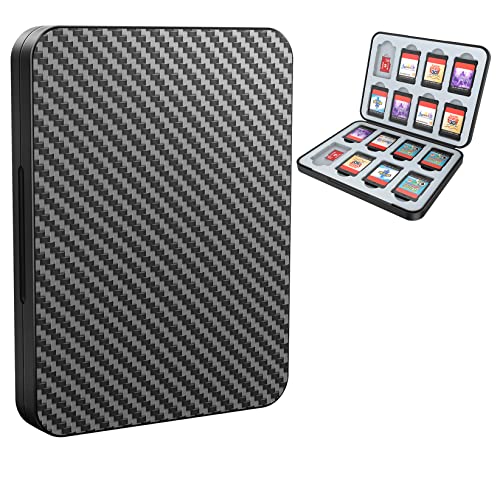 HEIYING Game Card Case for Nintendo Switch&Switch OLED,Carbon Fibre Surface Processes Design Switch Lite Game Card Storage Case with 16 Game Card Slots and 16 Micro SD Card Slots.