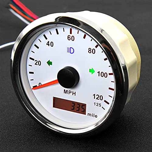 ARTILAURA GPS Speedometer 125MPH 85mm Car Speedometer Gauge Motorcycle Speed Odometer Mileage Adjustable Overspeed Alarm for Universal Car Boat(White, 125MPH)