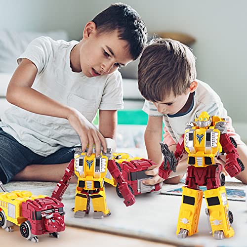 Car Toys for 3 4 5 6 7 Year Old Boys, Kids Construction Trucks Vehicles Robots, Transform into Big Rescue Bots, 2-in-1 Magnetic STEM Building Heros for Toddlers, Birthday Gifts for Girls (Yellow)