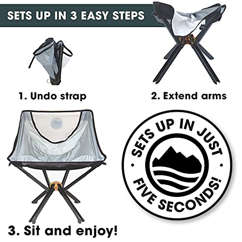 CLIQ Camping Chairs - Most Funded Camping Chair in Crowdfunding History. | Bottle Sized Compact Outdoor Chairs | Sets up in 5 Seconds | Supports 300lbs | Aircraft Grade Aluminum (Black)