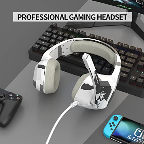 Gaming Headset for PS4, Xbox One, PC, Laptop, Mac, Nintendo Switch, PHOINIKAS 3.5MM PS4 Headset with Mic, Over Ear Headset, Noise-Cancelling Headset, Bass Surround, LED Light, Comfort Earmuff - Camo