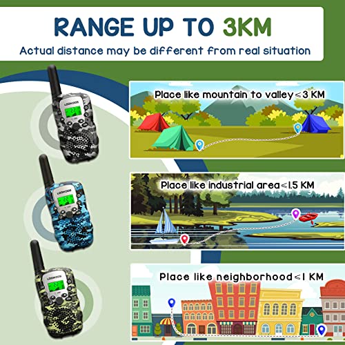 LOOIKOOS Walkie Talkies for Kids, 3 KMs Long Range 2 Way Radio Toys for Boys and Girls Walky Talky Gifts 3 Pack