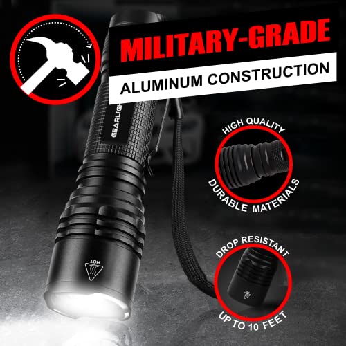 GearLight TAC LED Flashlight Pack - 2 Super Bright, Compact Tactical Flashlights with High Lumens for Outdoor Activity & Emergency Use - Gifts for Men & Women - Black