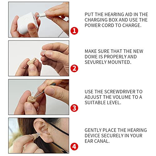 Meling Rechargeable Wireless Invisible Hearing Aid for Adults Seniors,C400 Noise Cancelling Personal Hearing Aid,withMagnetic Contact Charging Box,Pair