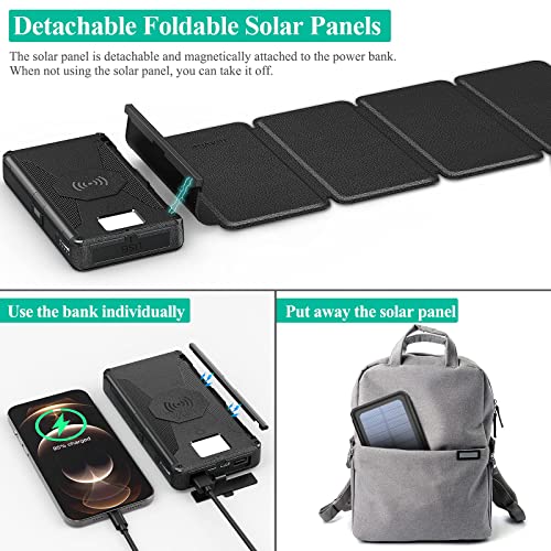Two Packs of 20,000mAh Portable Solar Charger with Foldable Panels, High Capacity Solar Power Bank External Backup Battery Charger Portable (W12Pro-Black; W09-Black)