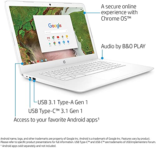 HP 14 14" HD Chromebook, Intel Celeron N3350 Dual-core, Intel HD Graphics 500, 4GB RAM 32GB eMMC, Bluetooth, Built-in Webcam, HDMI, Chrome OS, Snow White