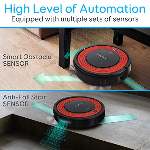 Robot Vacuum Cleaner and Dock - 1500pa Suction w/ Scheduling Activation and Charging Dock - Robotic Auto Home Cleaning for Carpet Hardwood Floor Pet Hair & Allergies Friendly - Pure Clean PUCRC95, Red