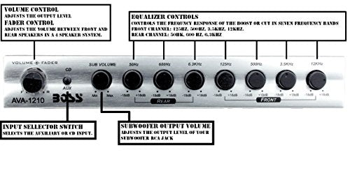 BOSS Audio Systems AVA1210 7 Band Pre-Amp Car Equalizer with Gold-Plated Front Rear and Subwoofer Outputs