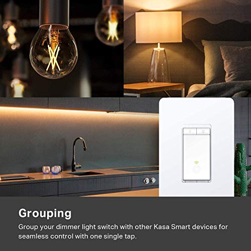 Kasa Smart Dimmer Switch HS220, Single Pole, Needs Neutral Wire, 2.4GHz Wi-Fi Light Switch Works with Alexa and Google Home, UL Certified, No Hub Required