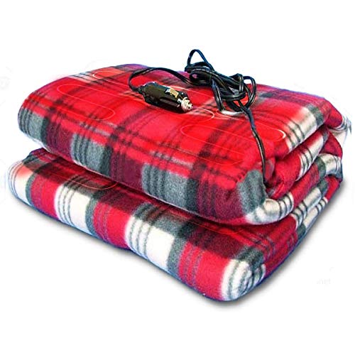 Zone Tech Car Travel Blanket –Premium Quality 12V Automotive Red Plaid Polar Fleece Material Comfortable Seat Blanket Great for Winter, Home, Road Trip and Camping