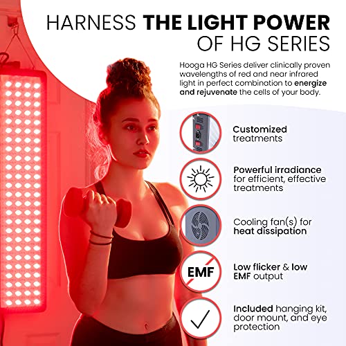 Hooga Red Light Therapy Device, Red Near Infrared 660nm 850nm, 60 Clinical Grade LEDs, High Power Output Panel. Hanging Kit. Improve Sleep, Pain Relief, Skin Health, Anti-Aging, Energy, Recovery.